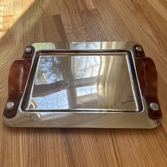 Other - Oscar De La Renta Intrusion Chrome Tray Art Deco Style Bakelite Type Handles
